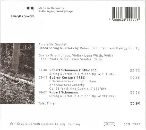 Rückseite der CD green des Amaryllis-Quartetts